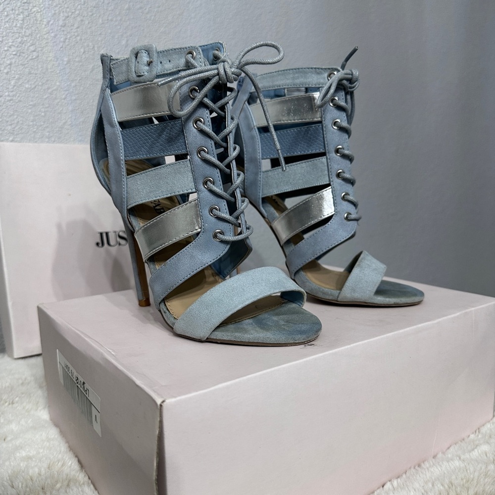 JustFab Blue High Heel Cage Sandals